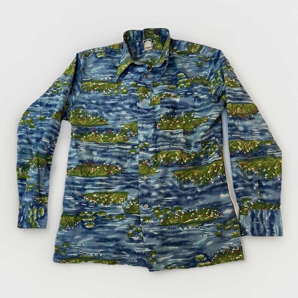Vintage Disco Shirt L/XL Dagger Collar Bardon Inc Hawaiian Print Shirt 70s
